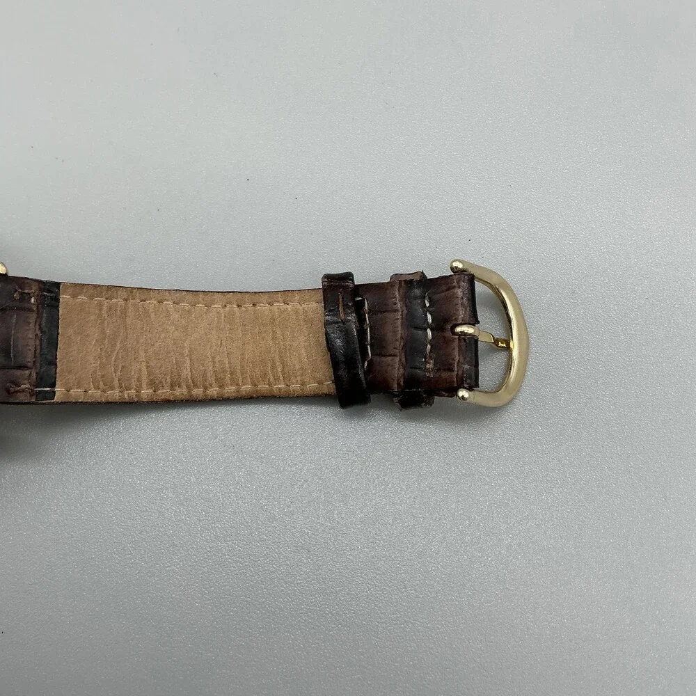 Vintage Timex Indiglo Mens Watch 37mm White Dial Brown Leather Quartz Day Date